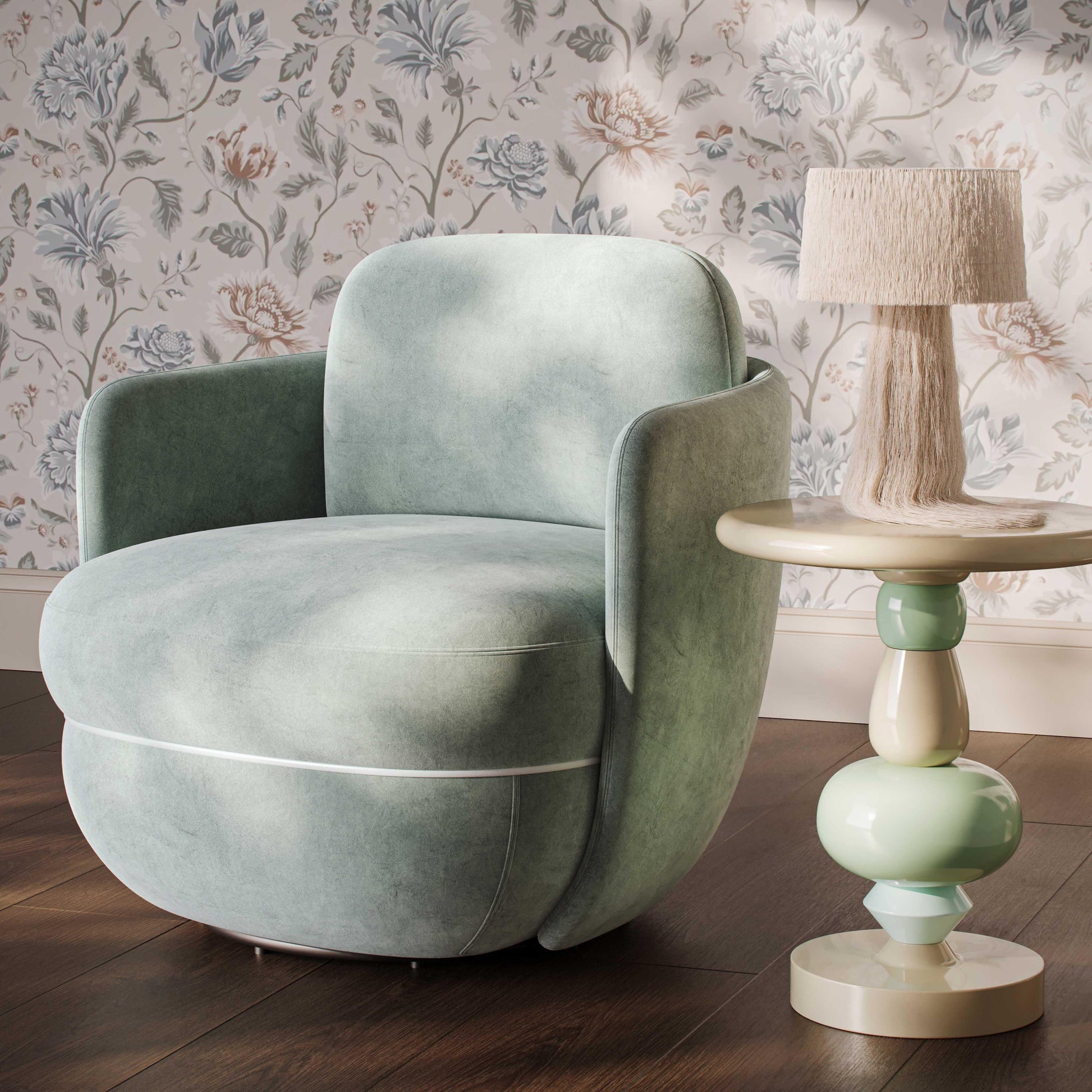 Wolfie Performance Velvet Swivel Accent Chair - Mint Green - Image 2
