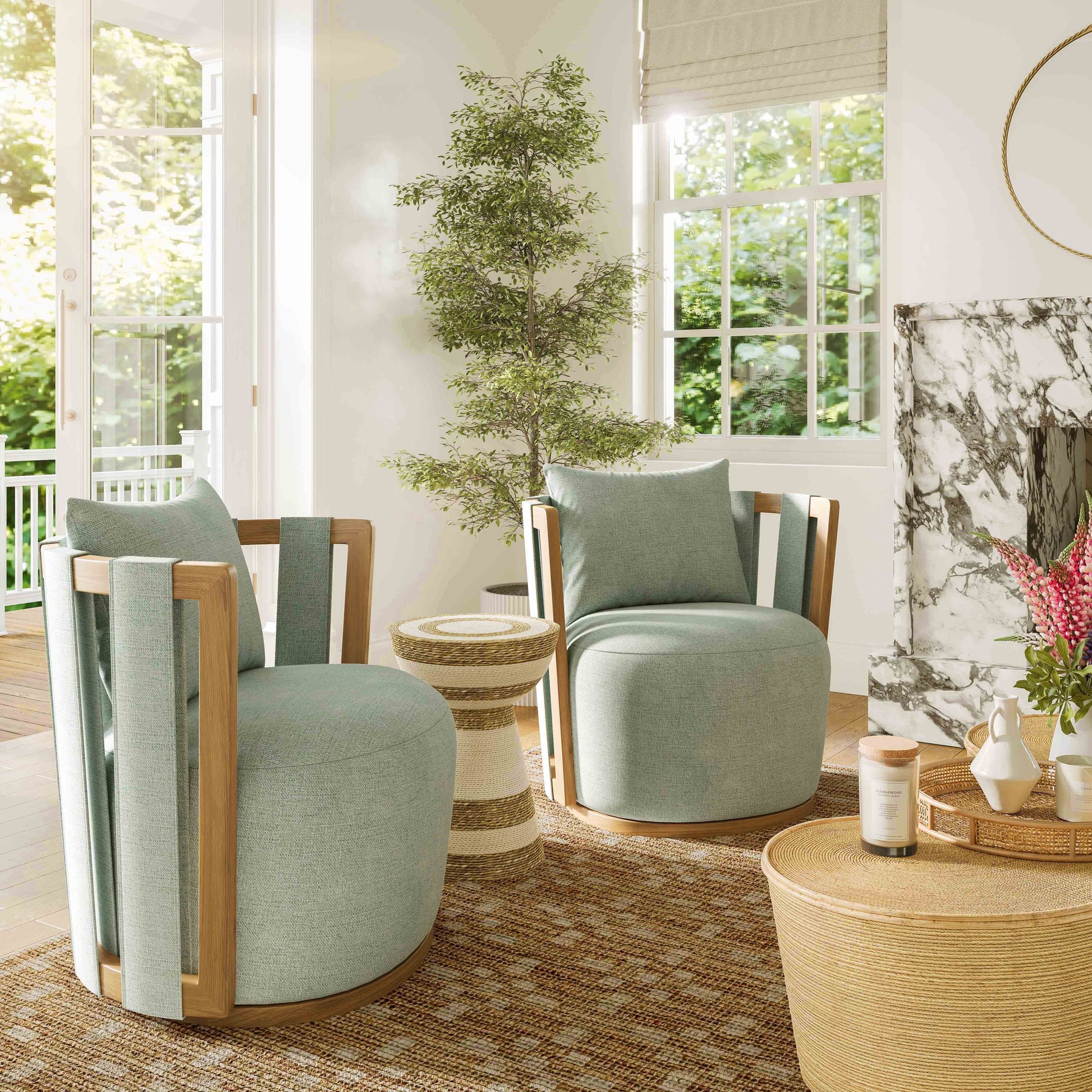 Paolo Textured Contract-Grade Weave Fabric Swivel Accent Chair - Mint Green - Image 2