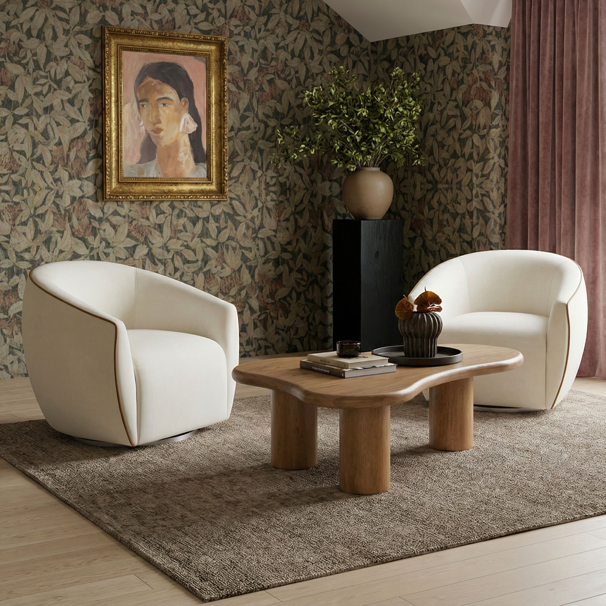 Jordan Contrast Piping Performance Velvet Swivel Accent Chair - Chocolate Brown,Cream - Image 2