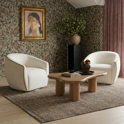 Jordan Contrast Piping Performance Velvet Swivel Accent Chair - Chocolate Brown,Cream - Image 1