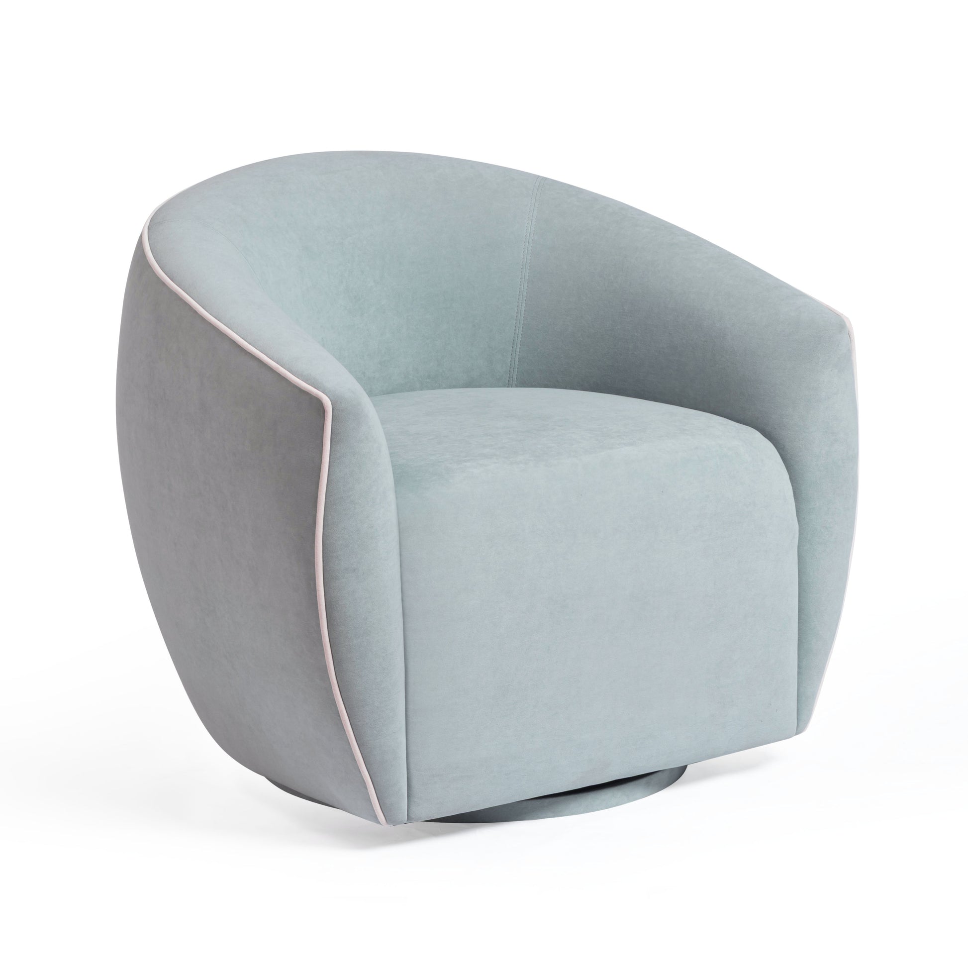 Jordan Contrast Piping Performance Velvet Swivel Accent Chair - Baby Blue,Cream - Image 1