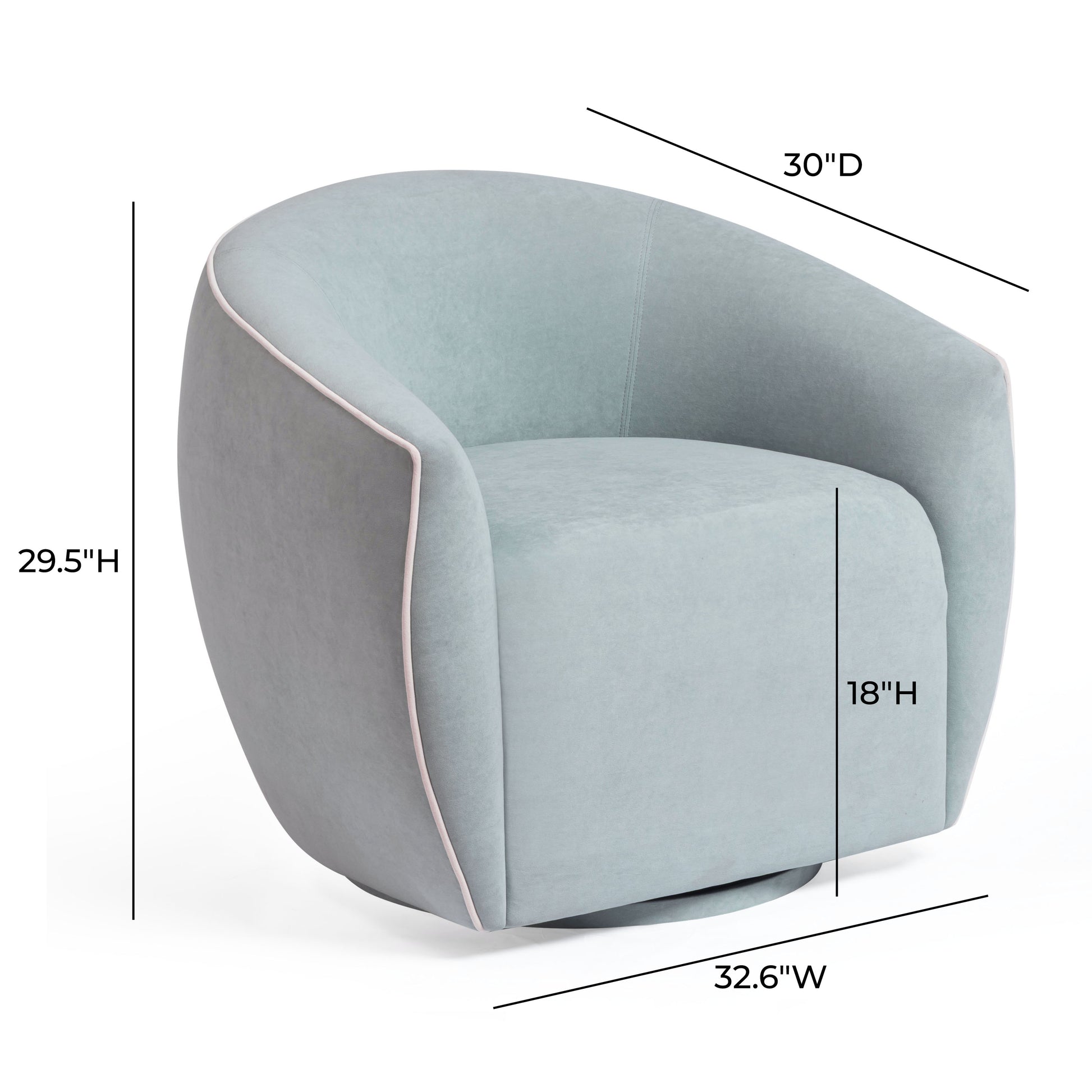 Jordan Contrast Piping Performance Velvet Swivel Accent Chair - Baby Blue,Cream - Image 8