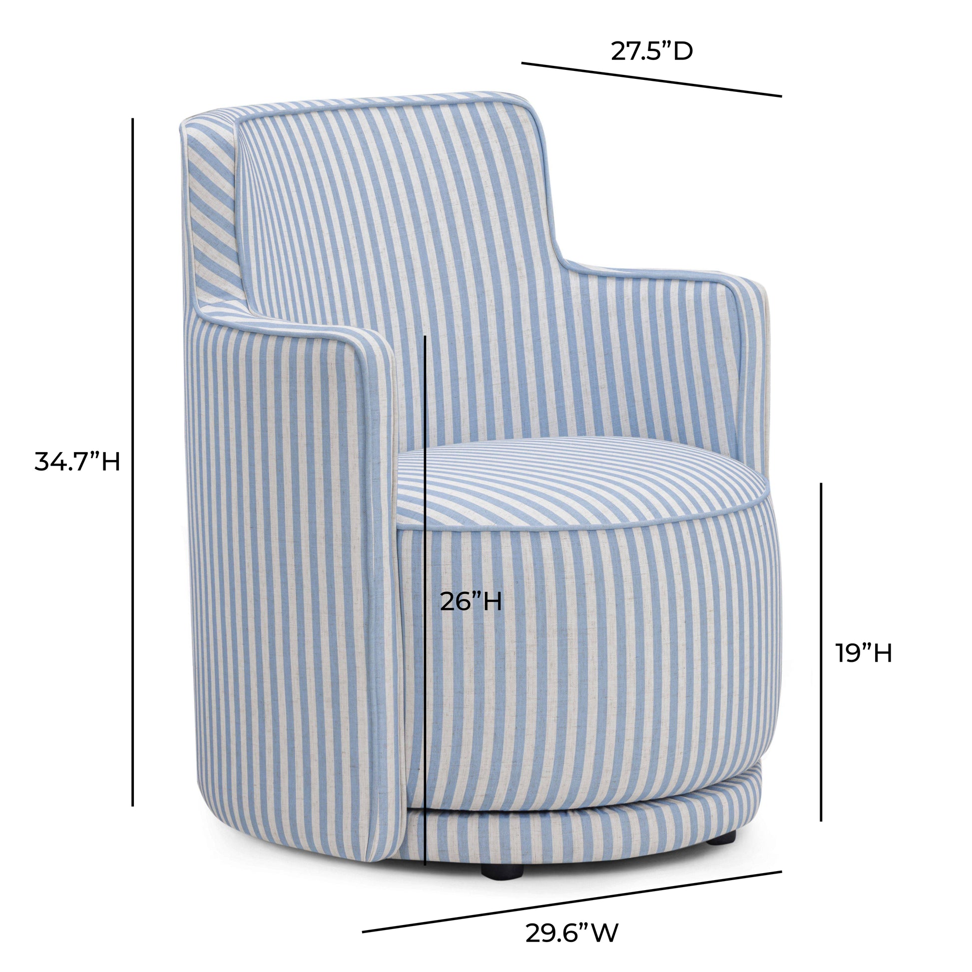 Passe Striped Linen Swivel Accent Chair - Blue Stripes - Image 7