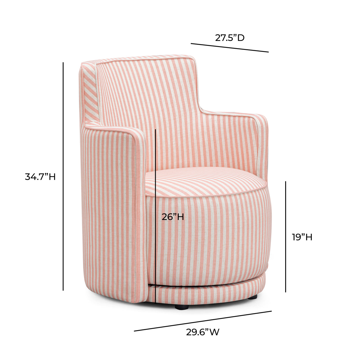 Passe Striped Linen Swivel Accent Chair - Pink Stripes - Image 7