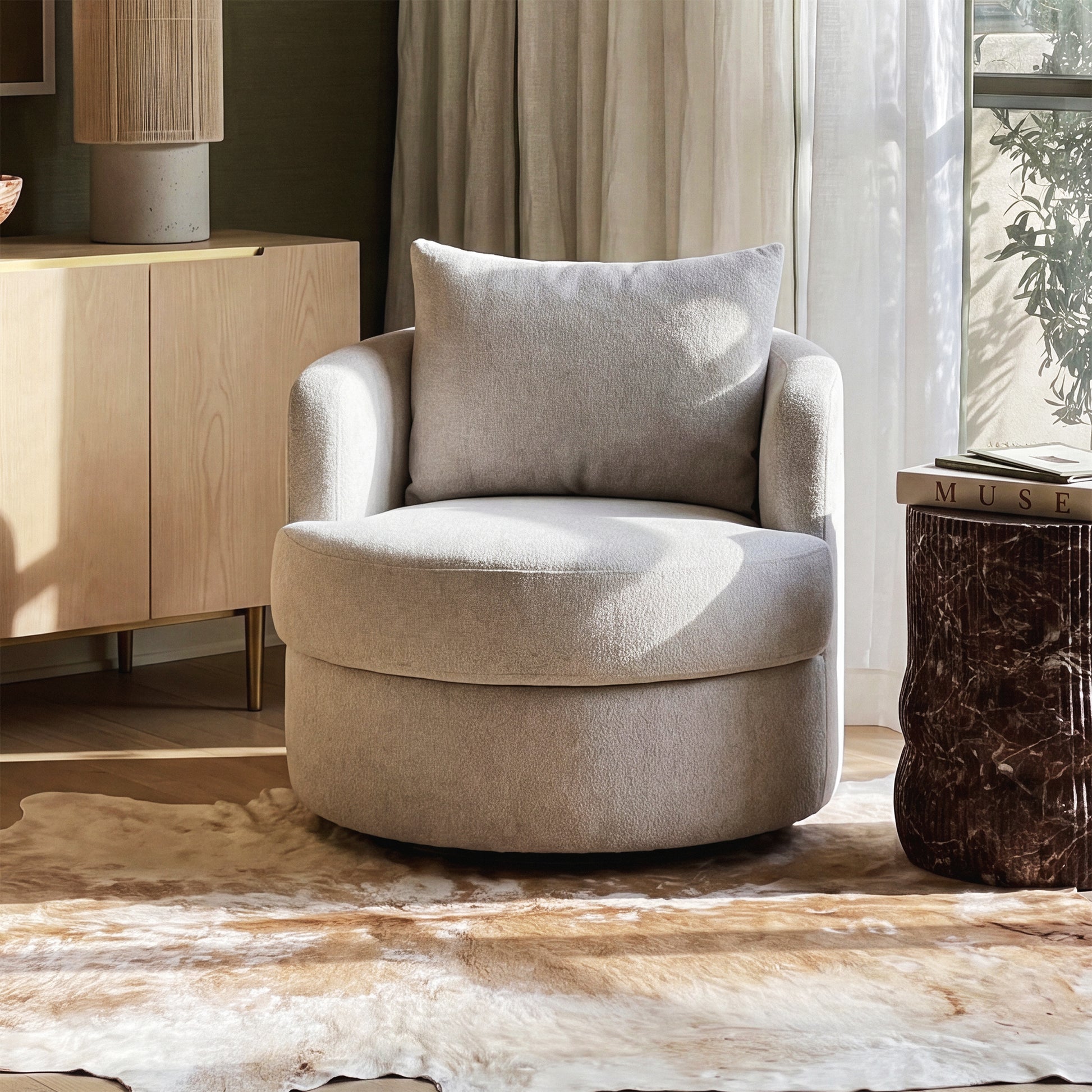 Silvi Performance Boucle Swivel Accent Chair - Off-White - Image 2