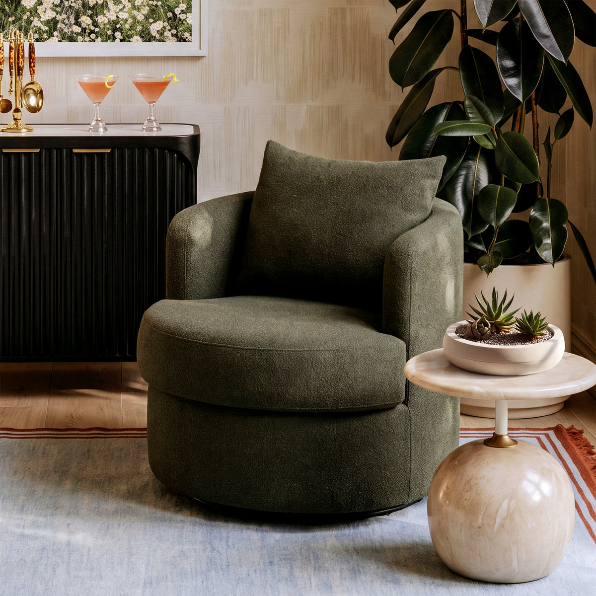 Silvi Performance Boucle Swivel Accent Chair - Kale Green - Image 2
