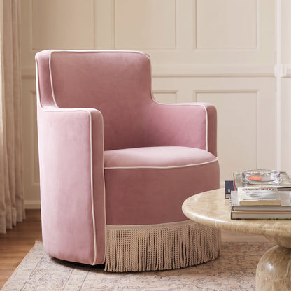 Passe Tasseled Velvet Swivel Accent Chair - Pink - Image 1