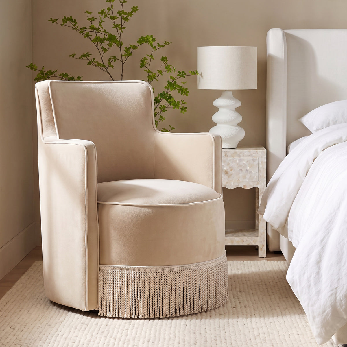 Passe Tasseled Velvet Swivel Accent Chair - Tan - Image 2