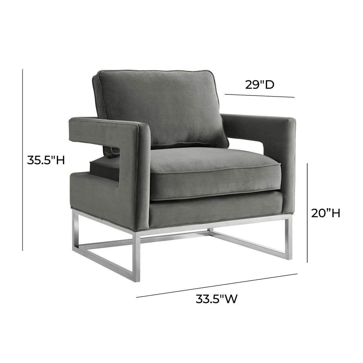 Avery Performance Velvet Accent Chair - Grey - Image 6