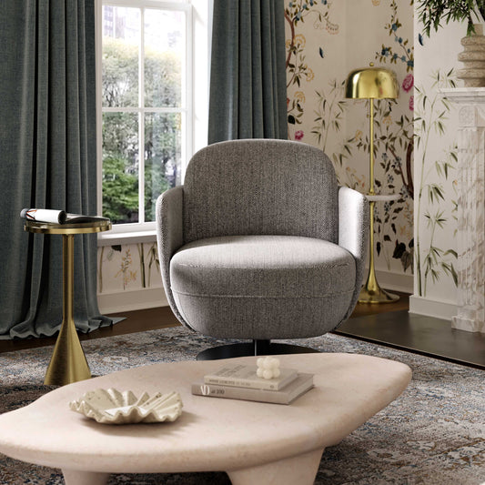 Solange Grey Textured Contract-Grade Weave Fabric Swivel Accent Chair - Image 2