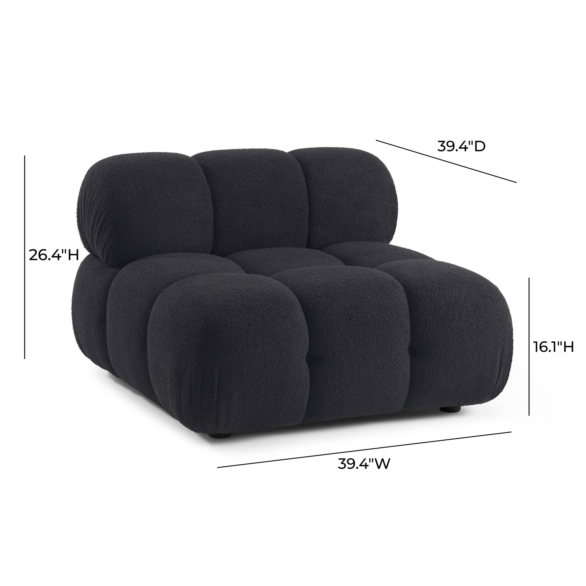 Calliope Performance Vegan Shearling Modular Armless Chair - Black - Image 5