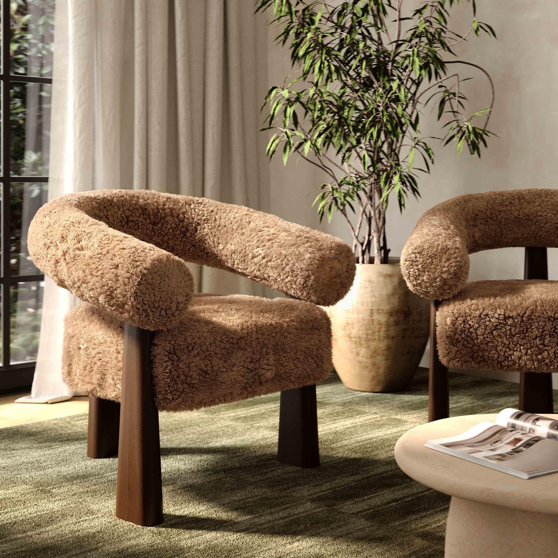 Spara Contract-Grade Straight Vegan Shearling Accent Chair - Taupe - Image 3