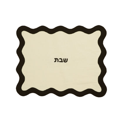 Wavy Challah Cover - Cream & Black - Image 1