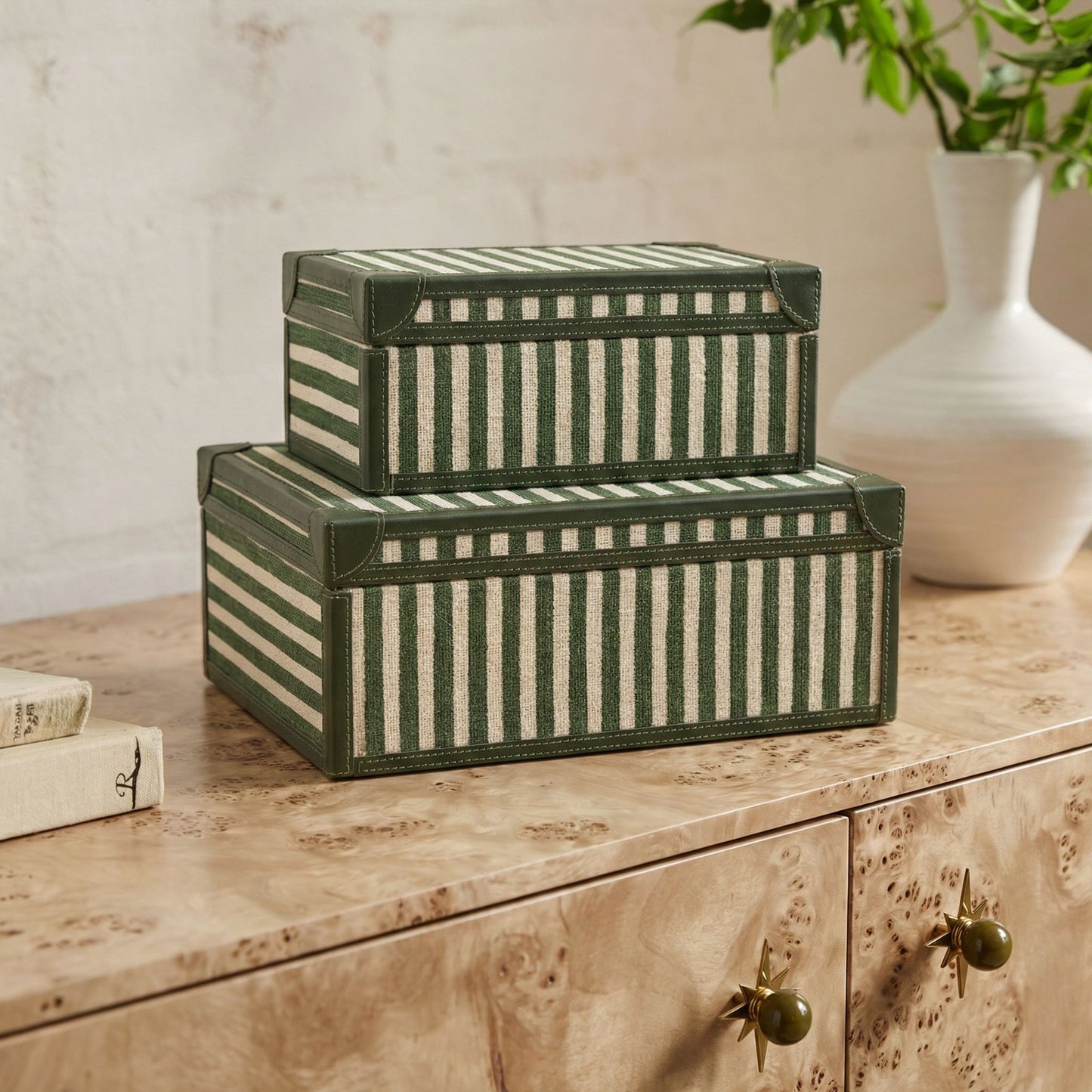 Kora Cotton Jute Contract-Grade Jewelry Box Set - Green Stripes - Image 2