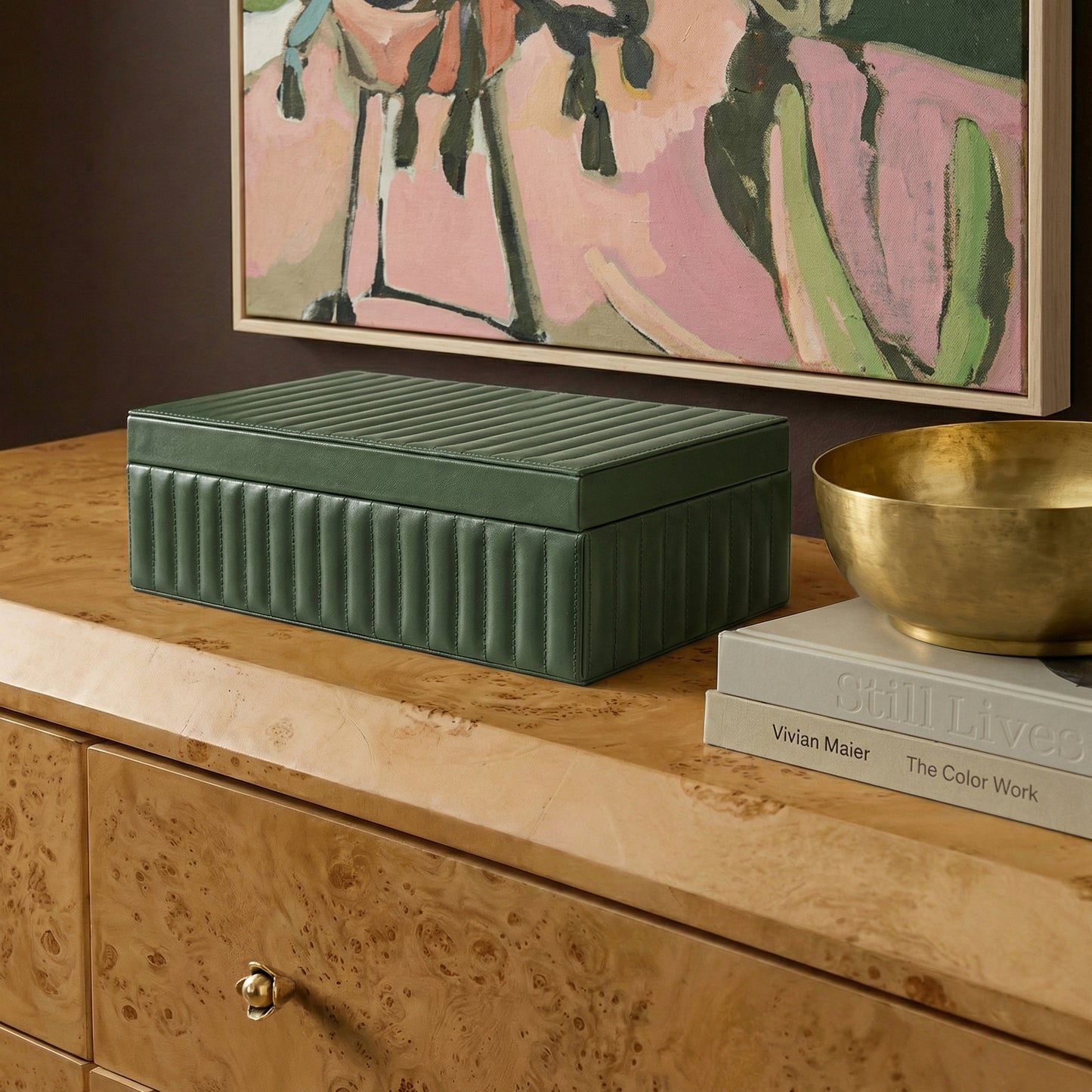 Eton Ribbed Green Vegan Leather Contract-Grade Storage Box - Image 2