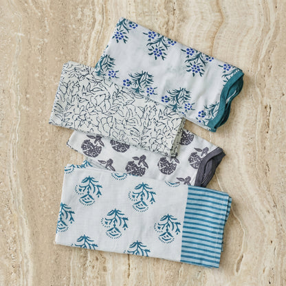 Crissy Cotton Canvas Printed Napkins - Set of 4 - Blue Cornflower - Image 1