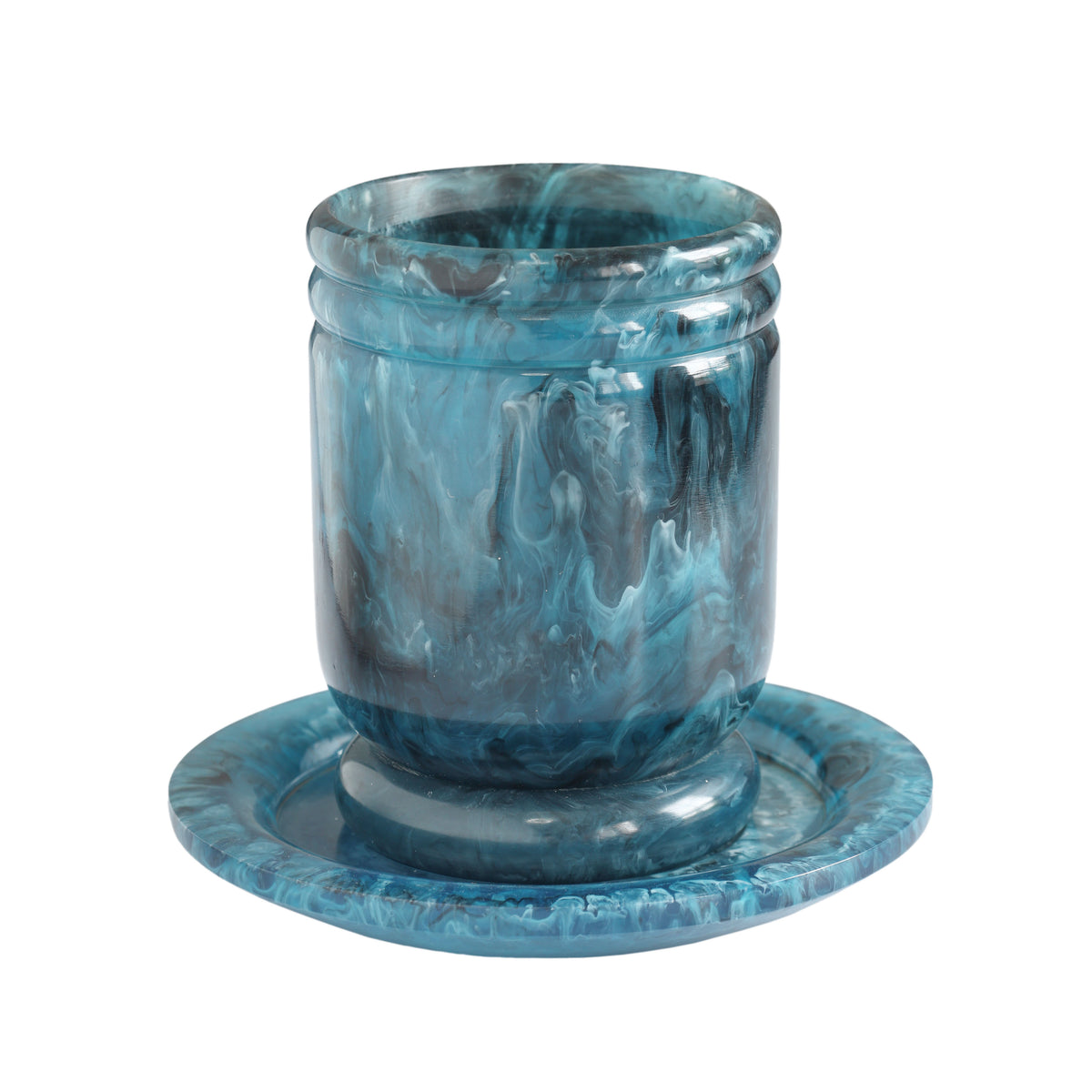 Channeled Swirl Resin Kiddush Cup - Blue - Image 2
