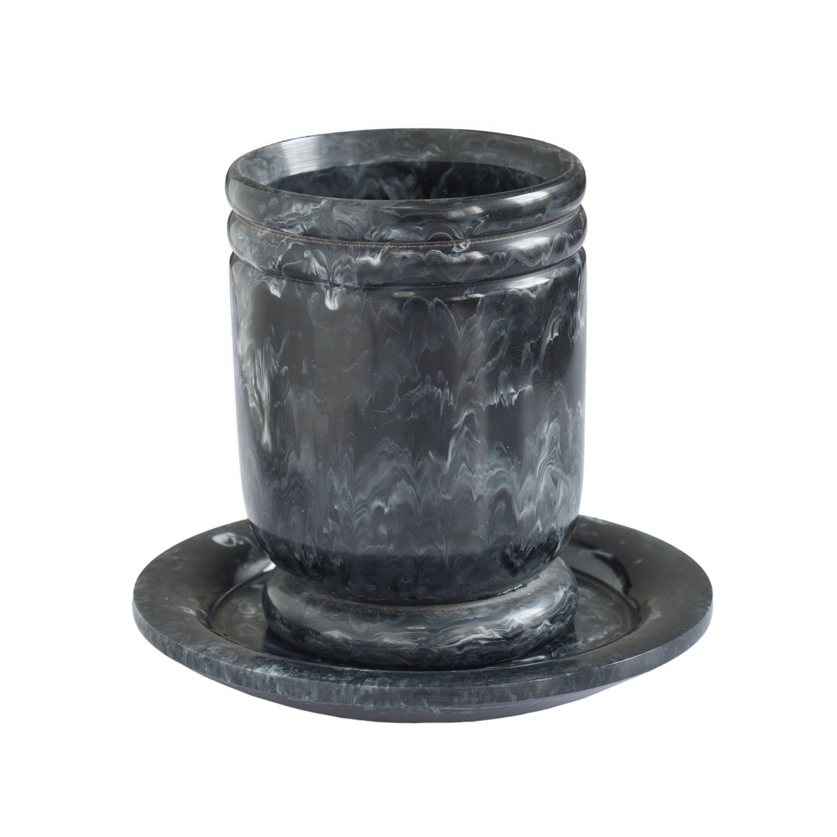 Channeled Swirl Resin Kiddush Cup - Black and White - Image 2