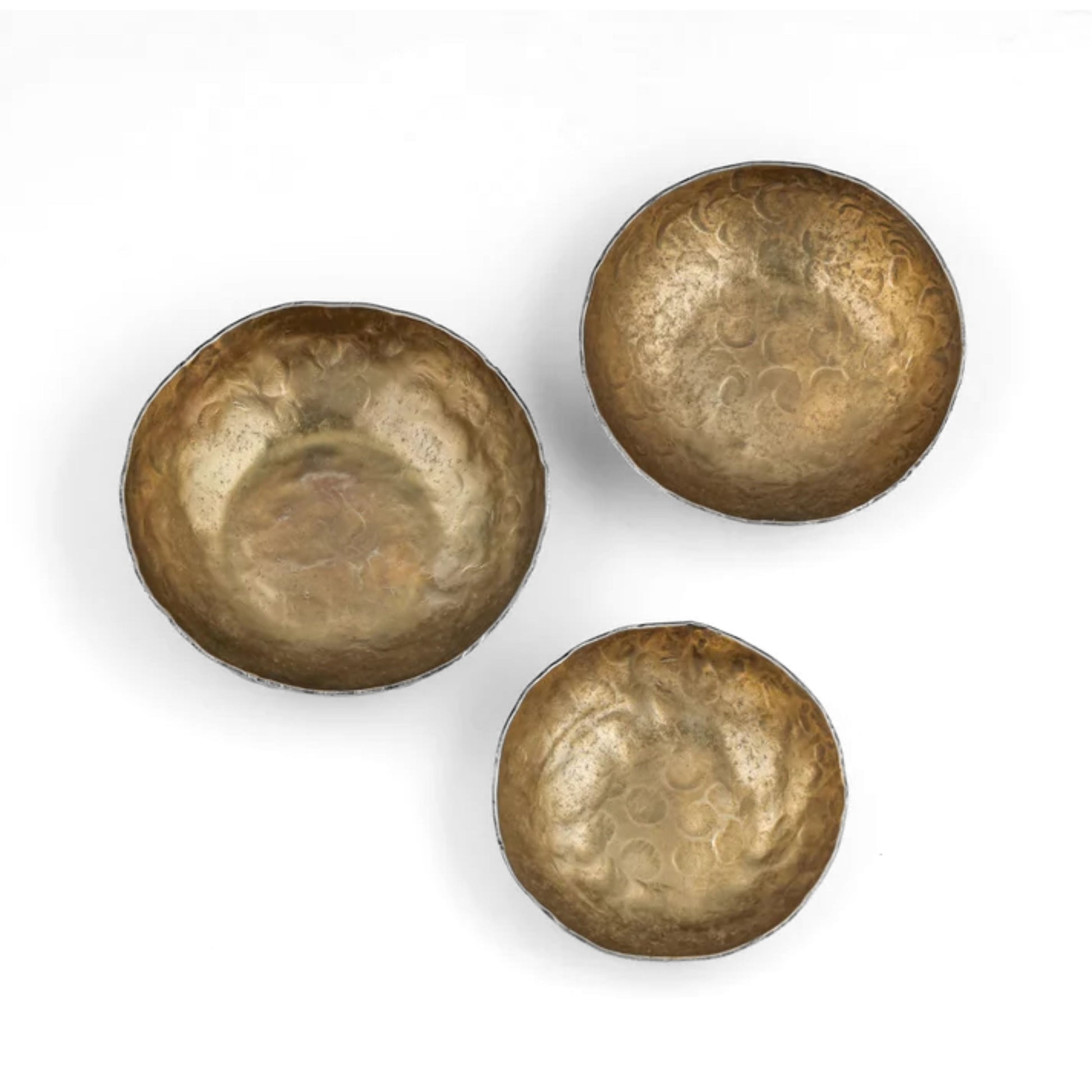 Shah Antique Brass Hammered Iron Catchall Round Bowls - Set of 3 - Image 3