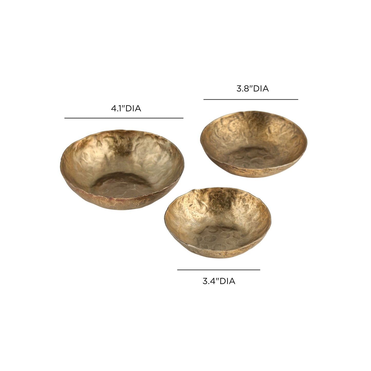 Shah Antique Brass Hammered Iron Catchall Round Bowls - Set of 3 - Image 6