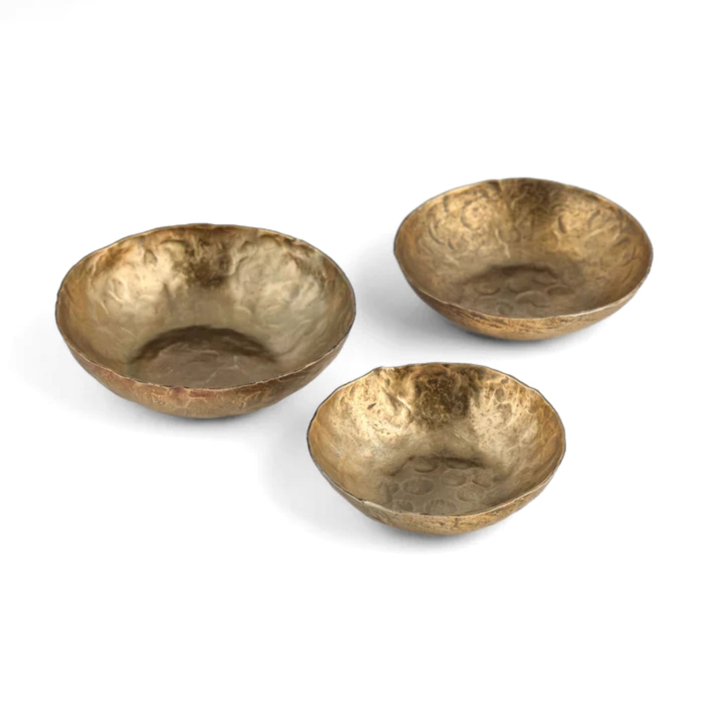 Shah Antique Brass Hammered Iron Catchall Round Bowls - Set of 3 - Image 1