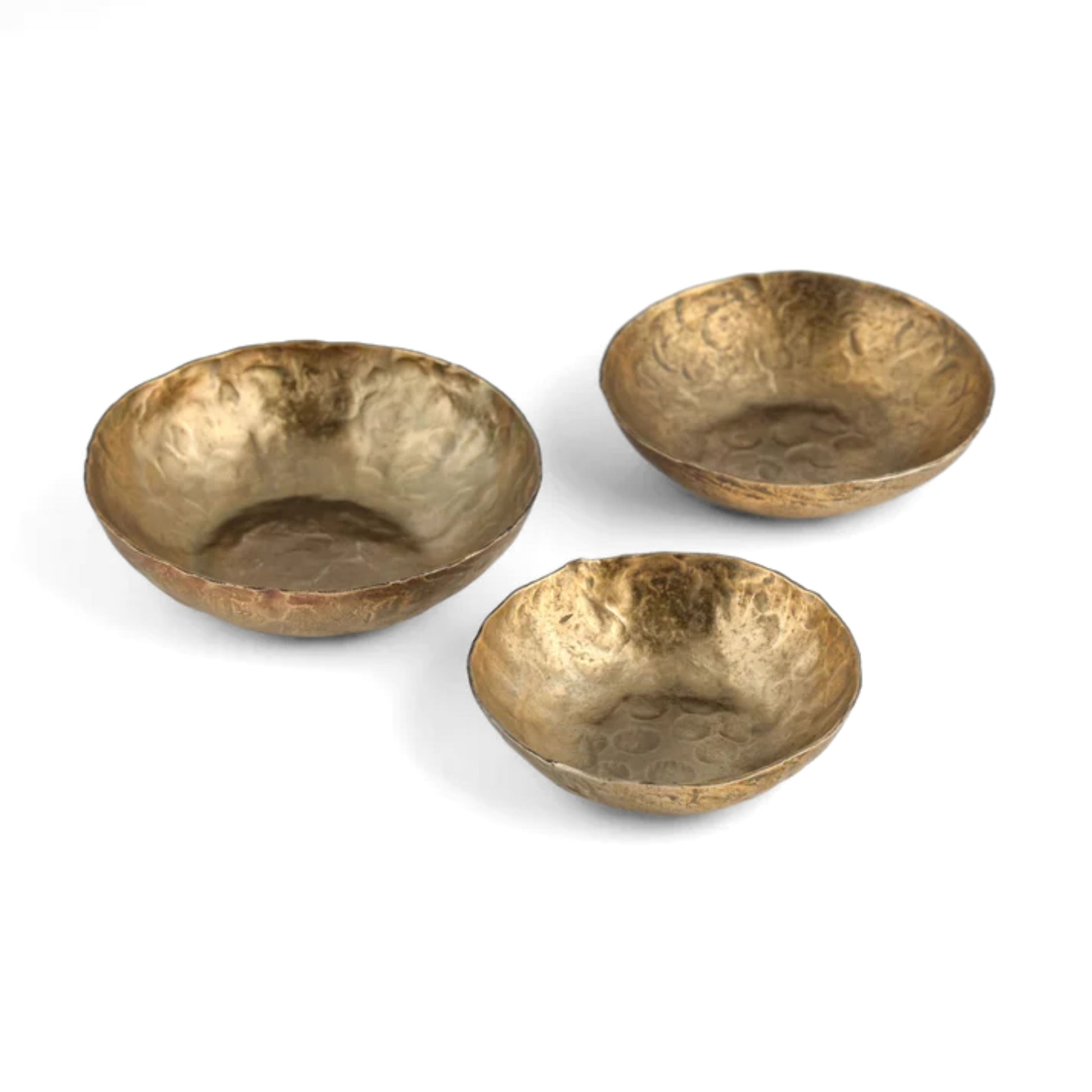 Shah Antique Brass Hammered Iron Catchall Round Bowls - Set of 3 - Image 1