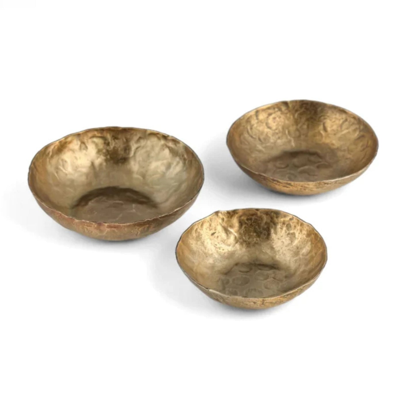 Shah Antique Brass Hammered Iron Catchall Round Bowls - Set of 3 - Image 1
