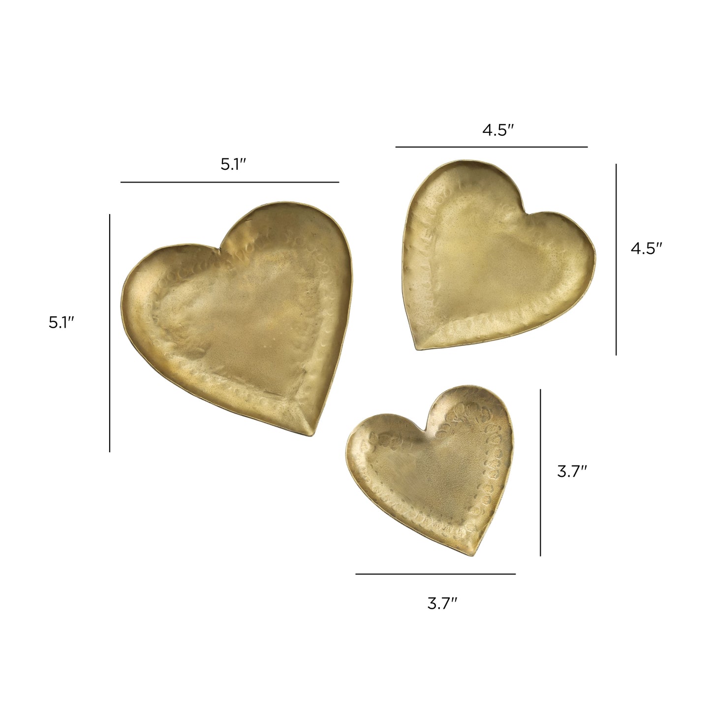 Coeur Brass Hammered Iron Heart-Shaped Catchalls - Set of 3 - Image 5