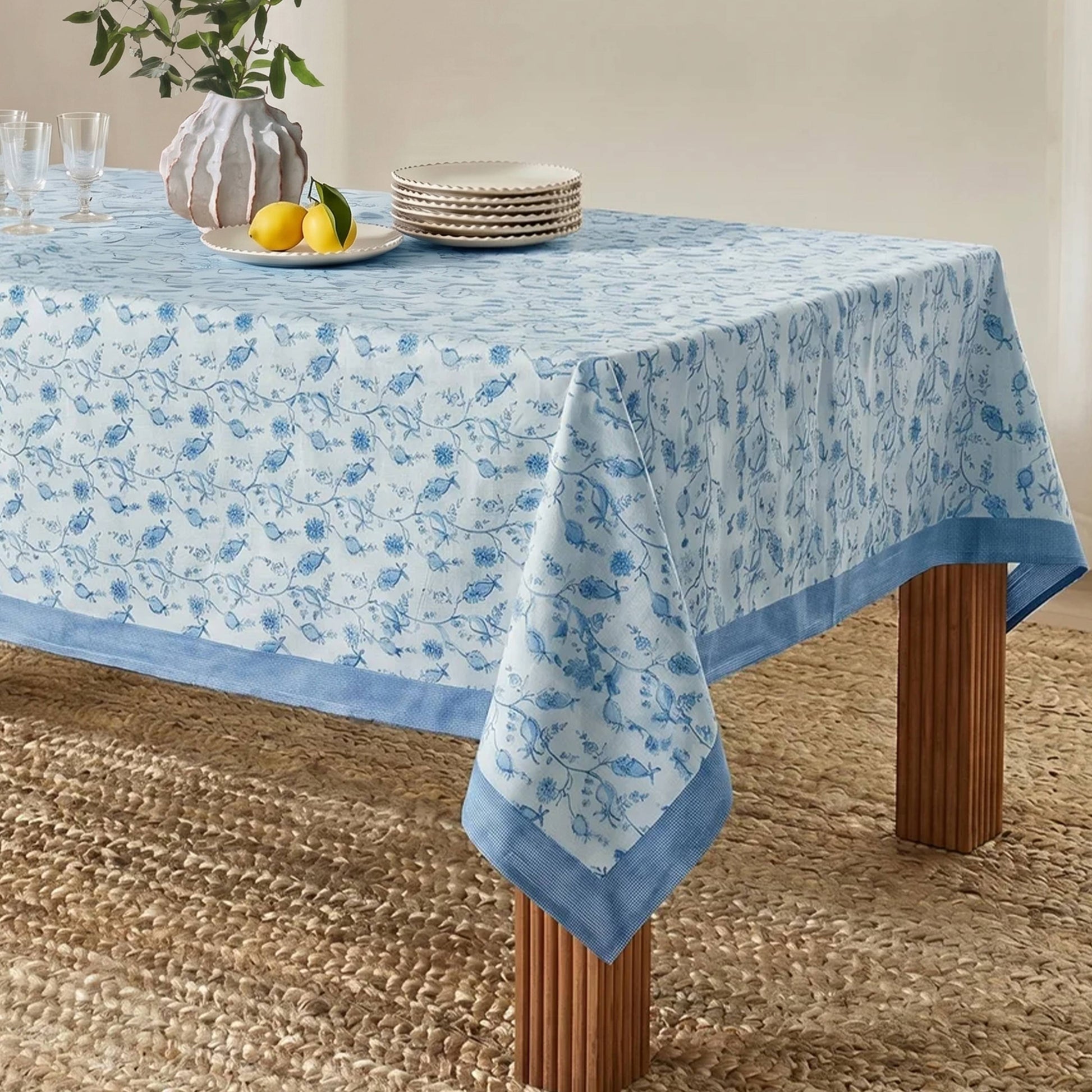 Dolce Natural Cotton Table Cloth - Baby Blue / 70" x 120" - Image 2