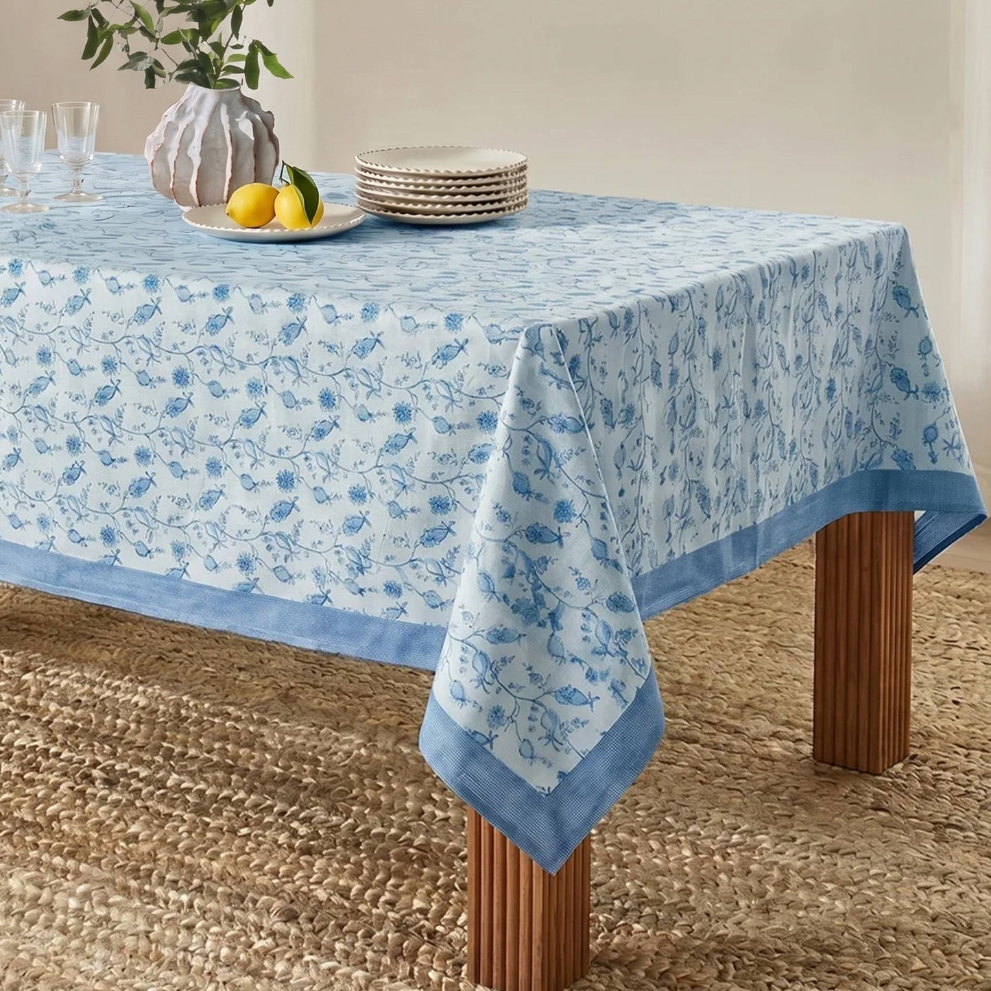 Dolce Natural Cotton Table Cloth - Baby Blue / 70