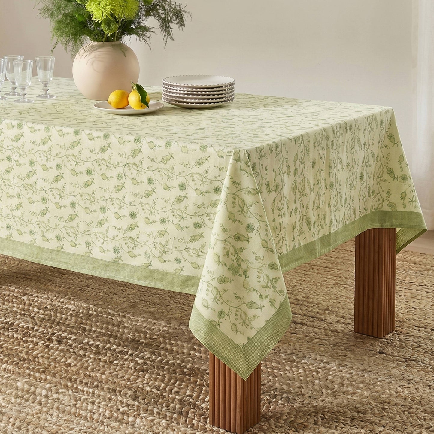 Dolce Natural Cotton Table Cloth - Olive Green / 70