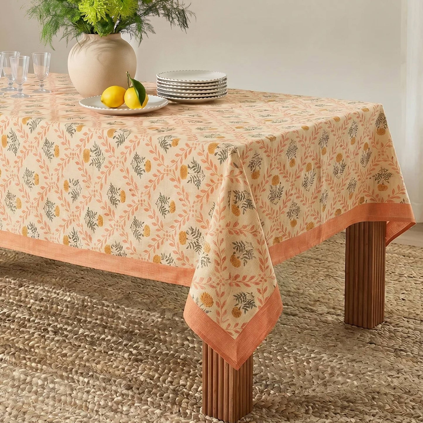 Dolce Natural Cotton Table Cloth - Blush / 70