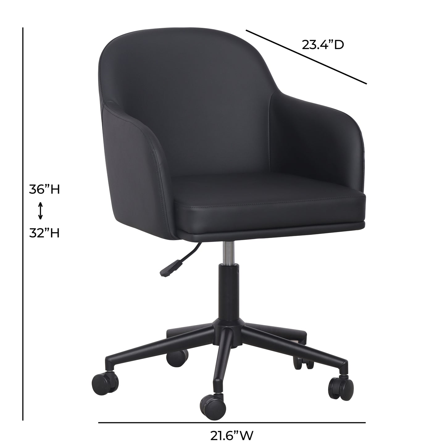 Sydney Performance Vegan Leather Office Desk Chair - Black - Image 6