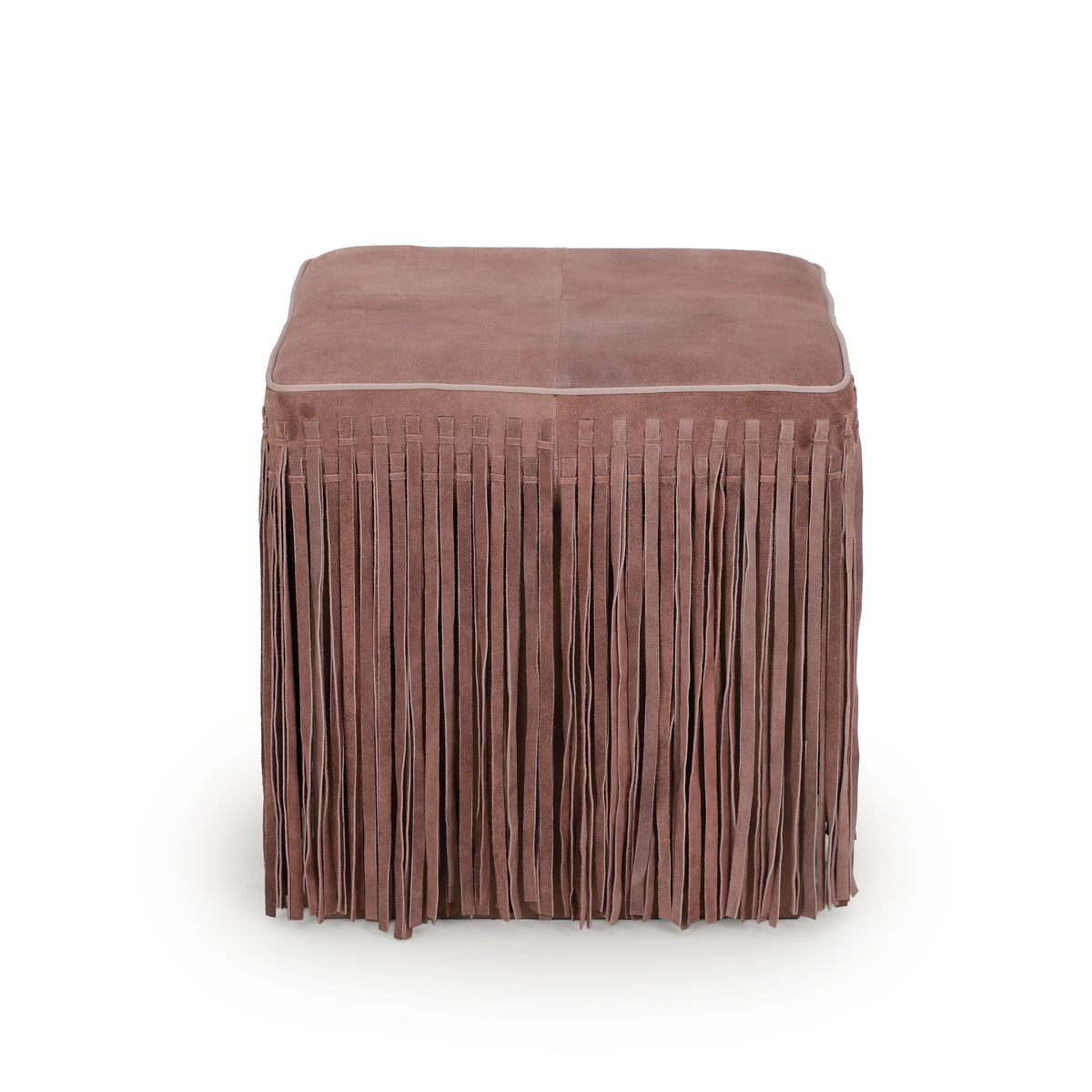 Daphne Square Suede Fringe Ottoman - Dusty Pink - Image 2