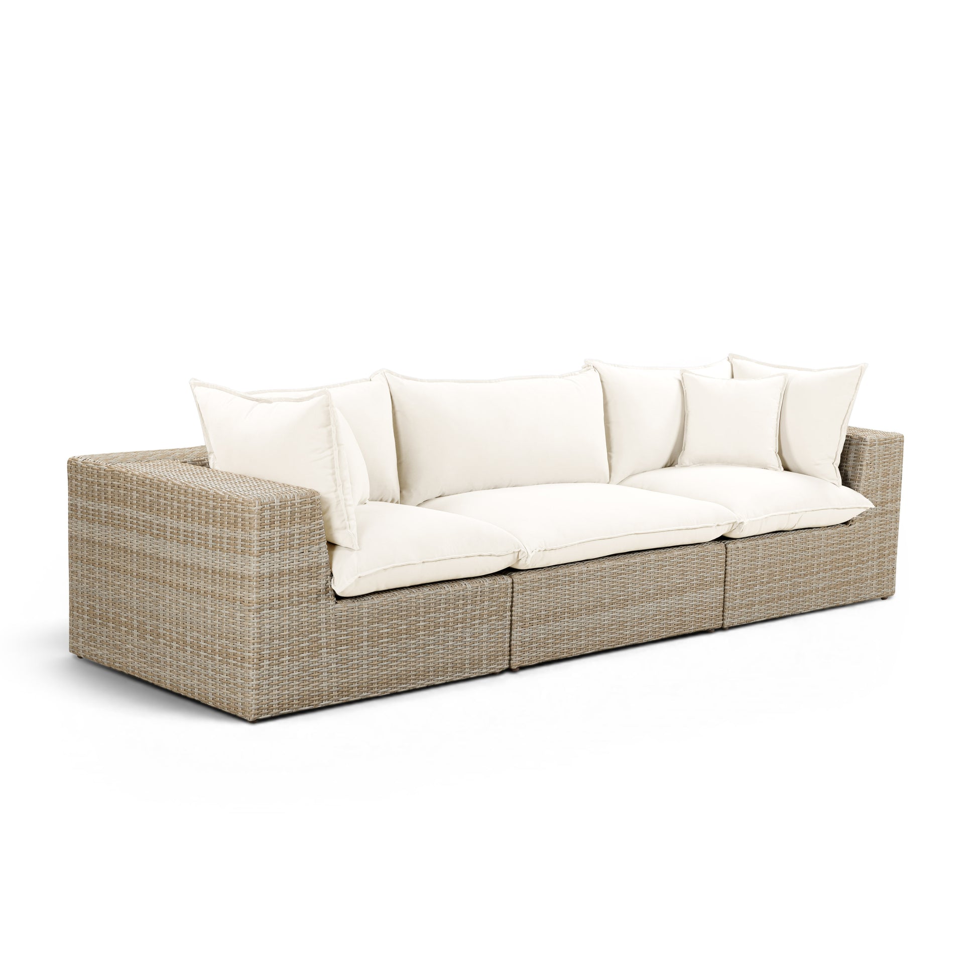 Cali 120" Performance Fabric & Wicker Outdoor Sofa - Cream / Beige - Image 3