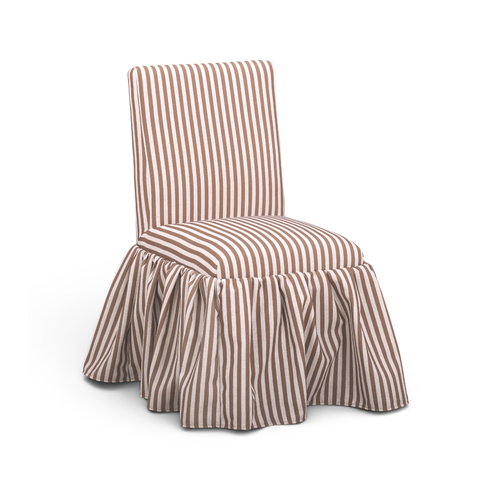 Gertrude Striped Performance Linen Skirted Dining Chair - Brown - Image 1
