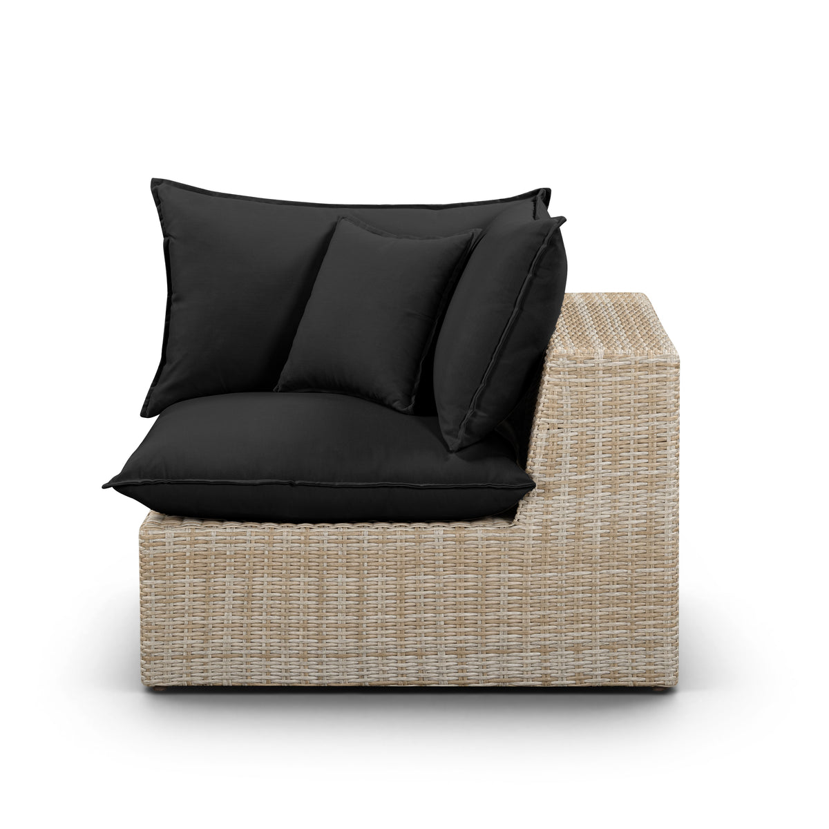 Cali Performance Fabric & Wicker Outdoor Corner Chair - Black / Natural - Image 3