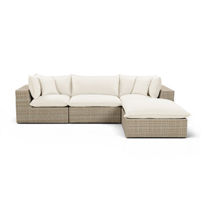 Cali 4-Piece Performance Fabric & Wicker Outdoor Sectional - Cream / Beige - Image 1