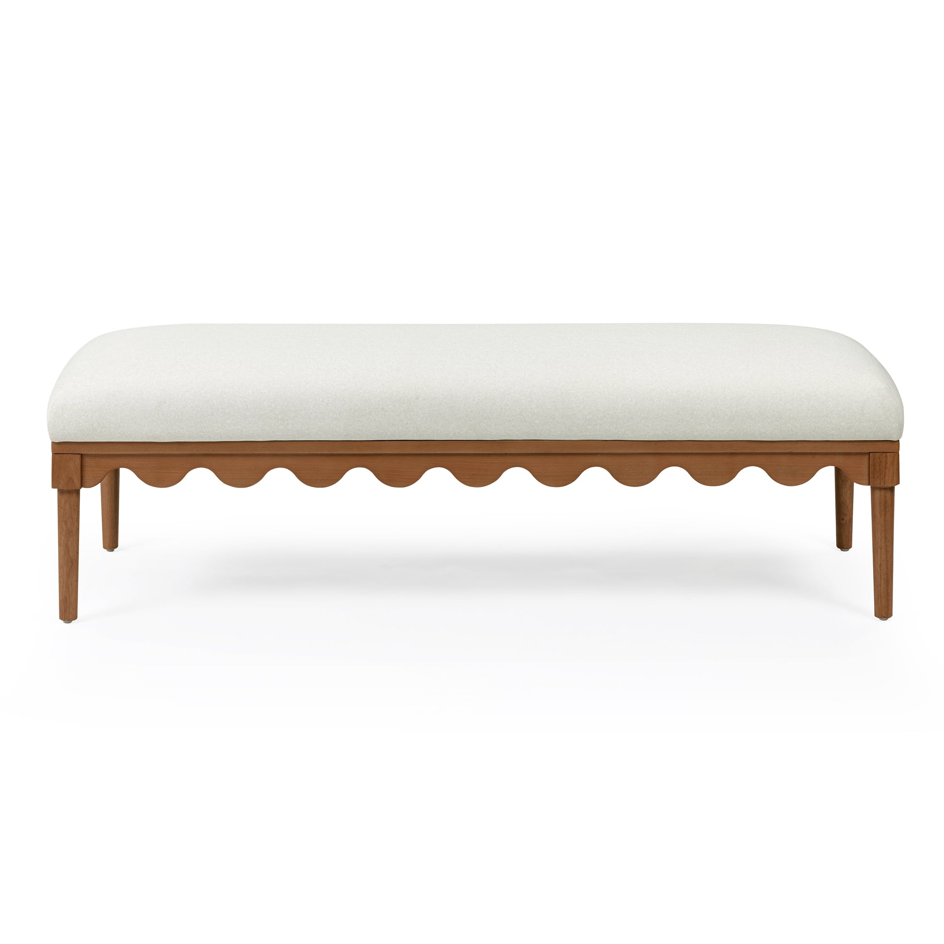 Oodle 56.5" Performance Vegan Mohair Bench - Cream / Walnut - Image 1