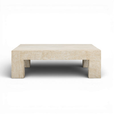Roxanne 46" Faux Travertine Indoor/Outdoor Concrete Coffee Table - Image 1
