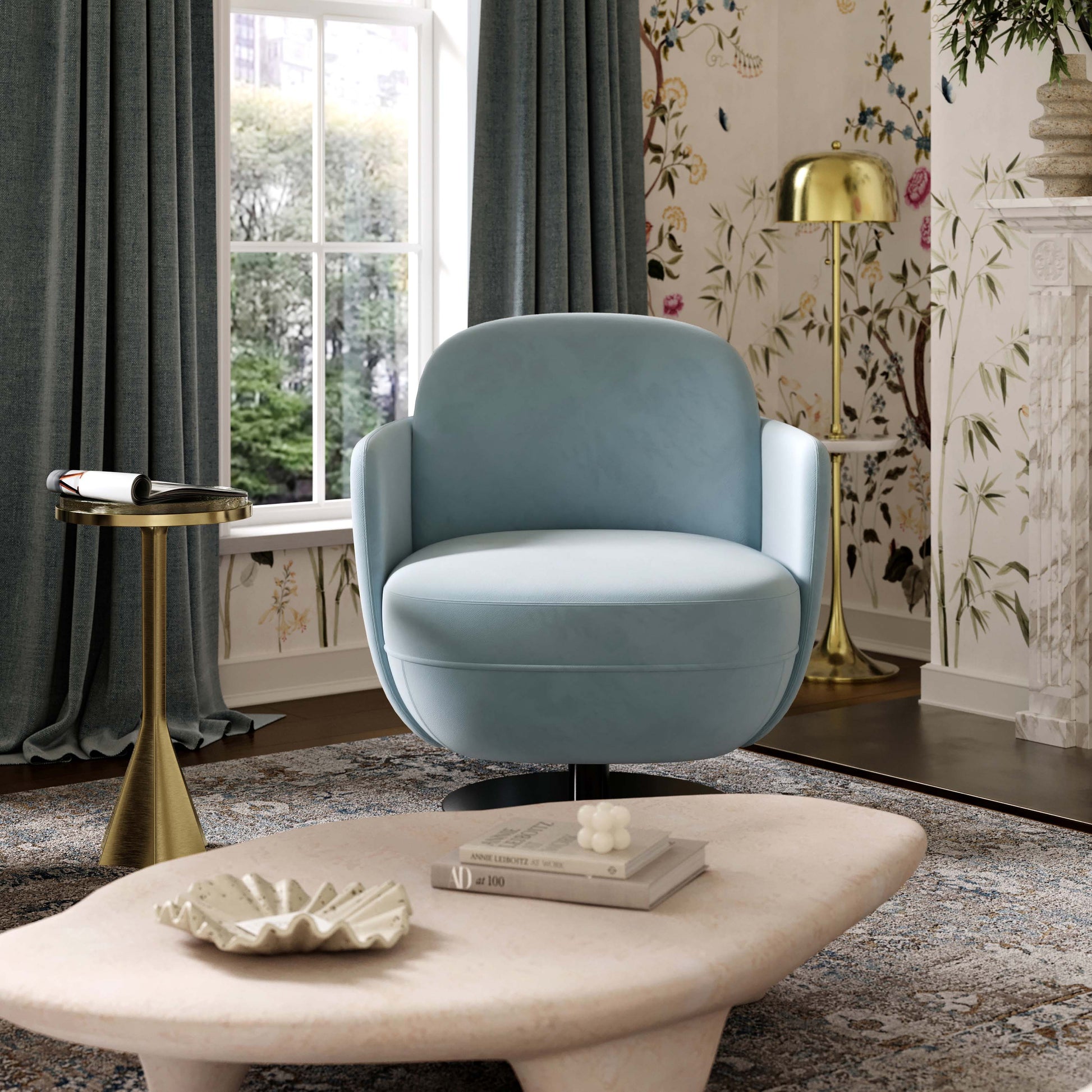 Solange Swivel Accent Chair - Blue - Image 2