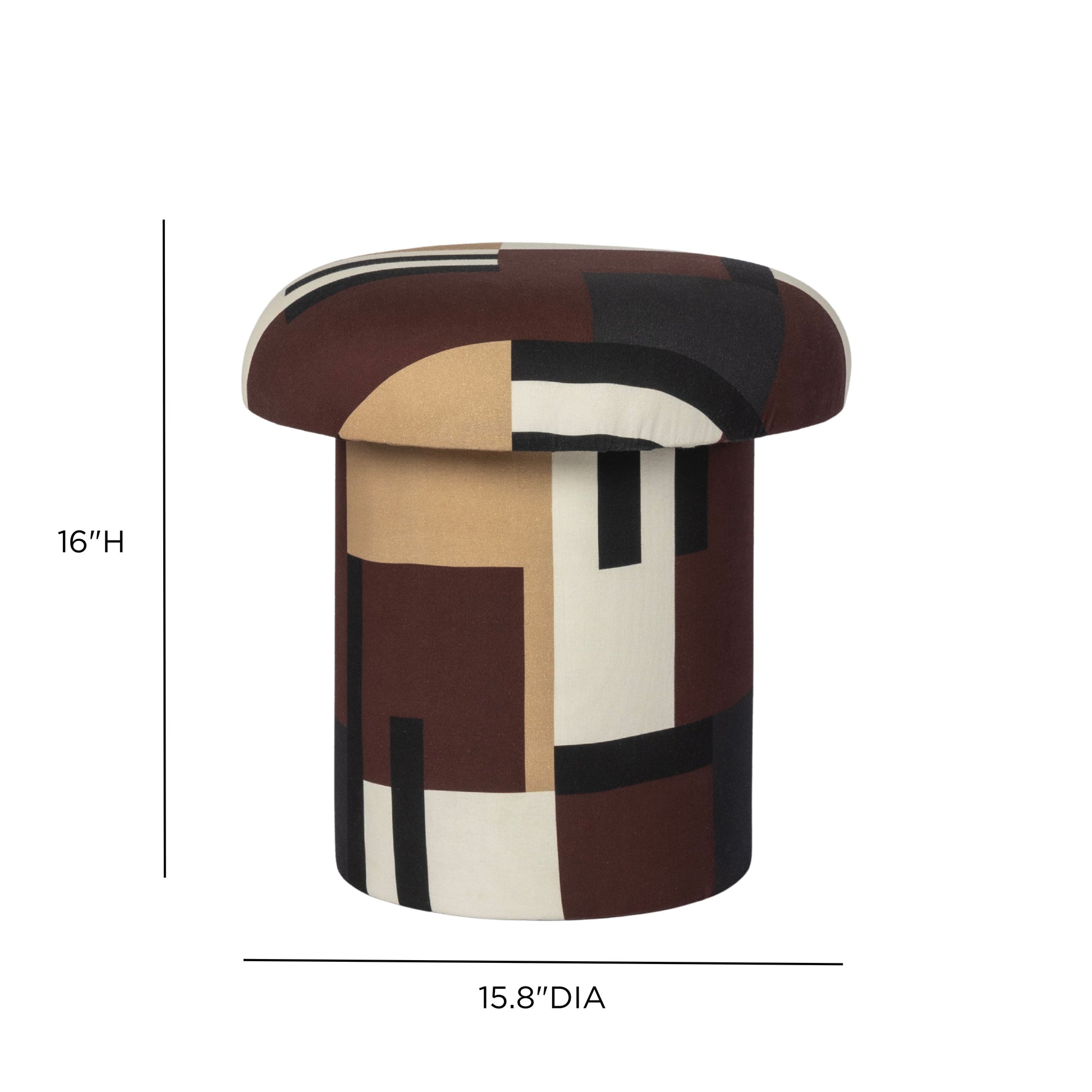 Lucy Mud Brown Abstract Print Mushroom Accent Stool - Image 5