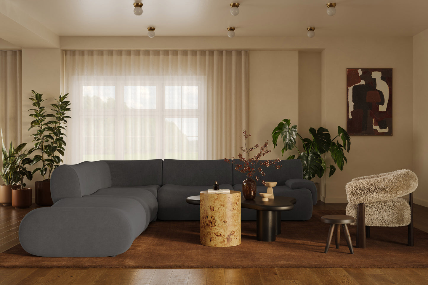 Zenith 5-Piece Contract-Grade Upcycled Fabric Modular Sectional - Grey / RAF - Image 2