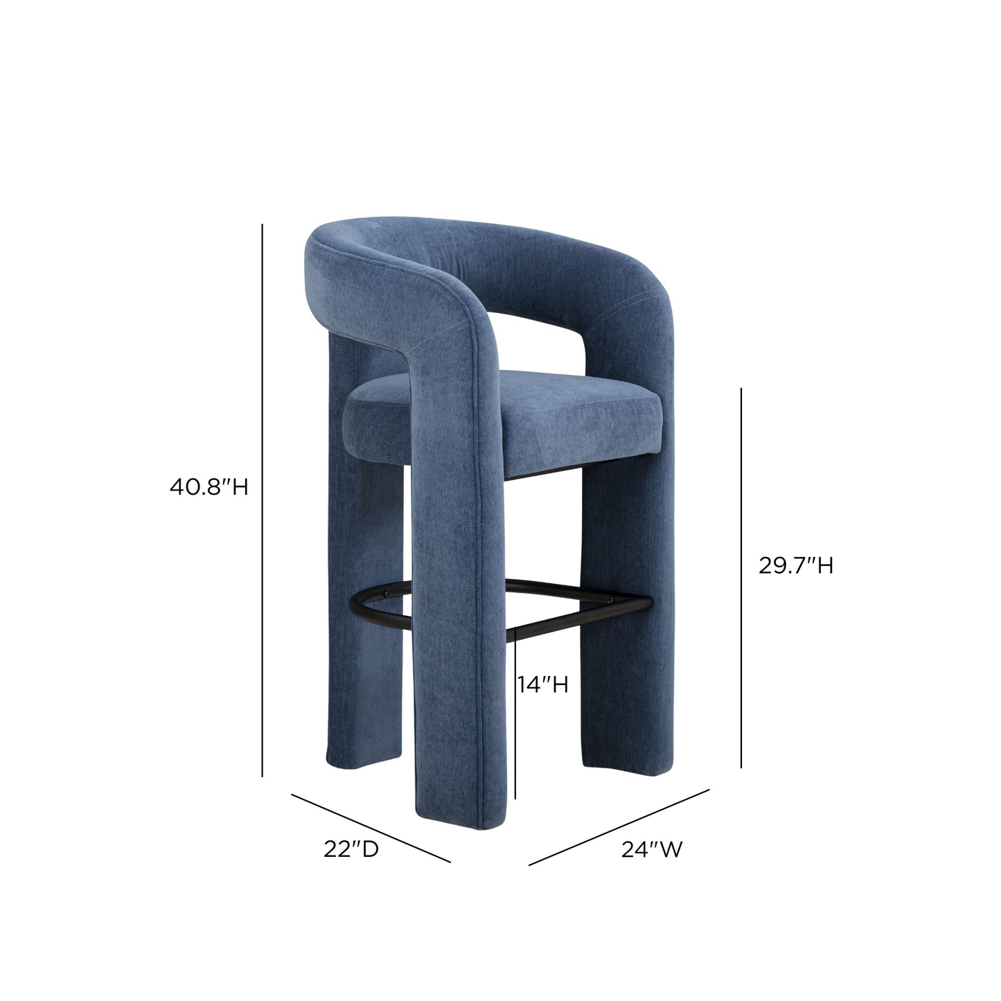 Malone Denim Blue Performance Fabric Bar Stool - Image 6