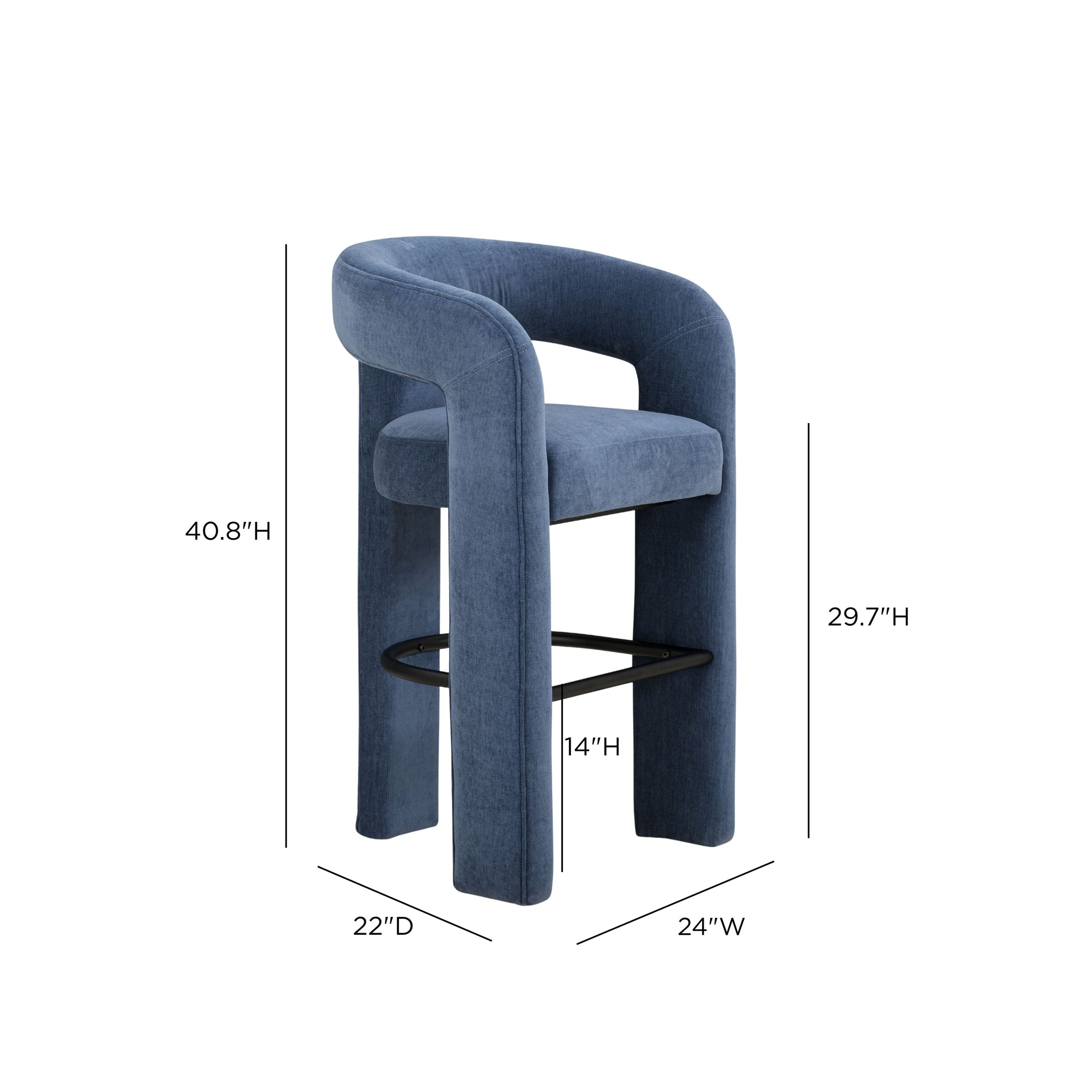 Malone Denim Blue Performance Fabric Bar Stool - Image 6
