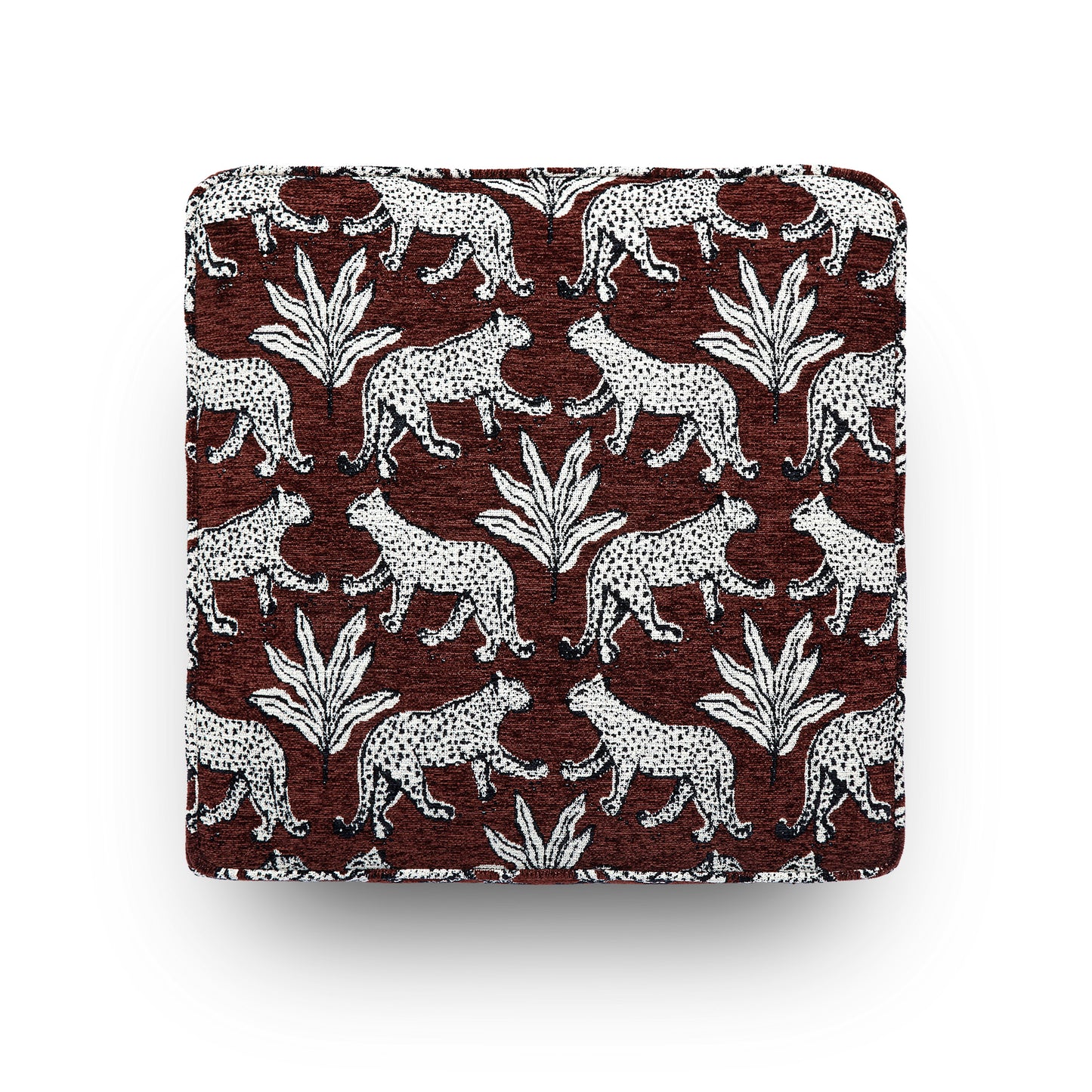 Raji Leopard Performance Jacquard Ottoman - Brown - Image 4