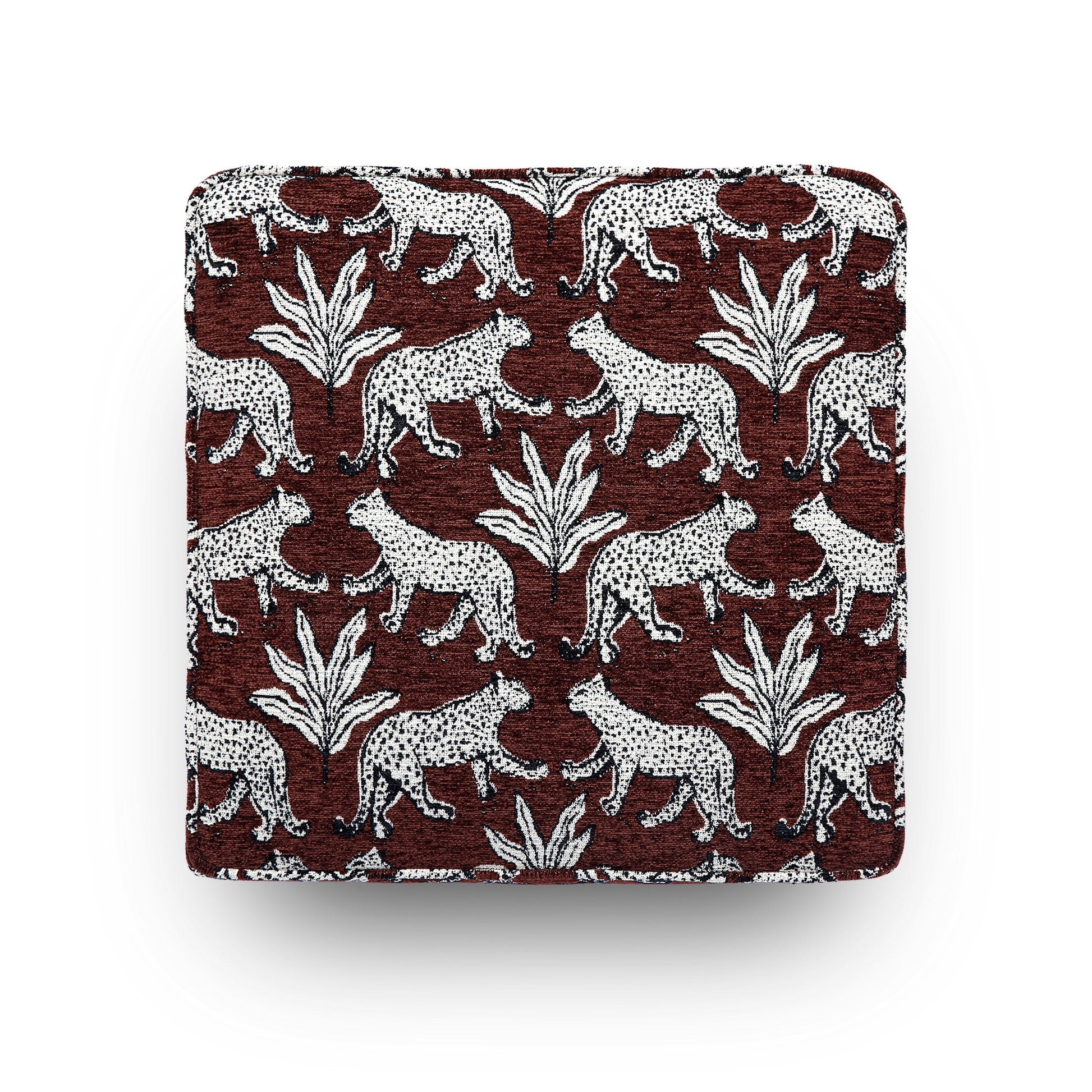 Raji Leopard Performance Jacquard Ottoman - Brown - Image 4