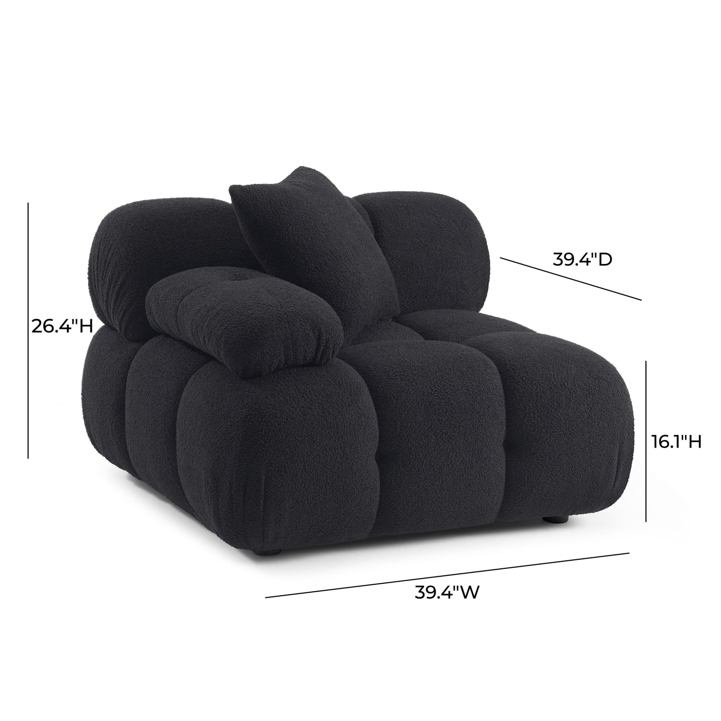 Calliope Performance Vegan Shearling Modular Corner Chair - Black - Image 8