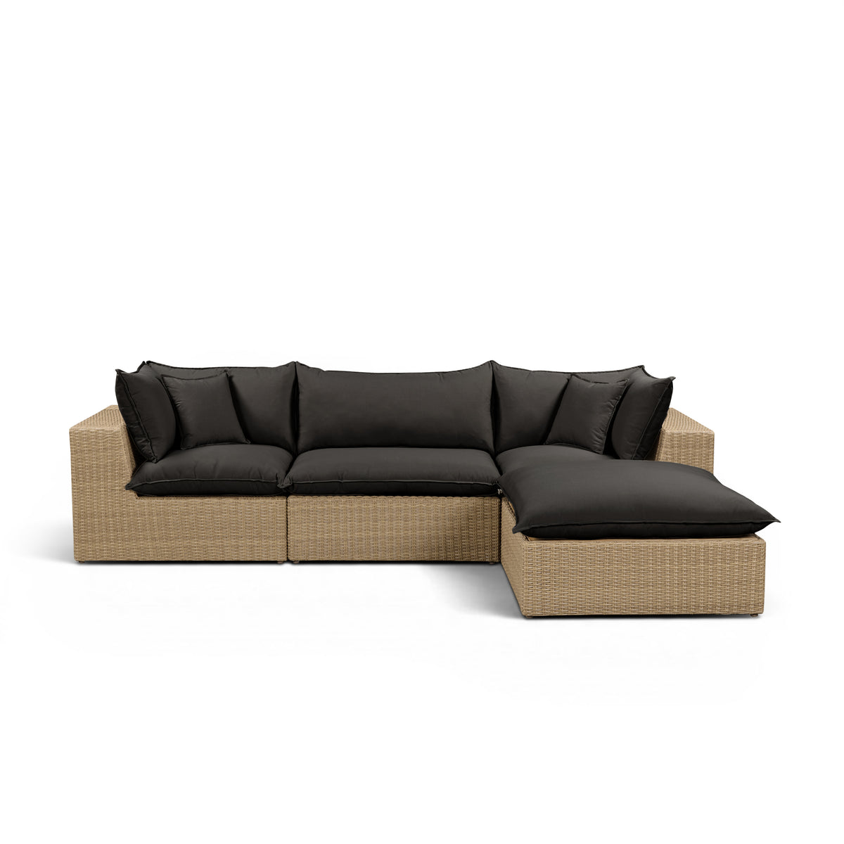 Cali 4-Piece Performance Fabric & Wicker Outdoor Sectional - Black / Brown - Image 1