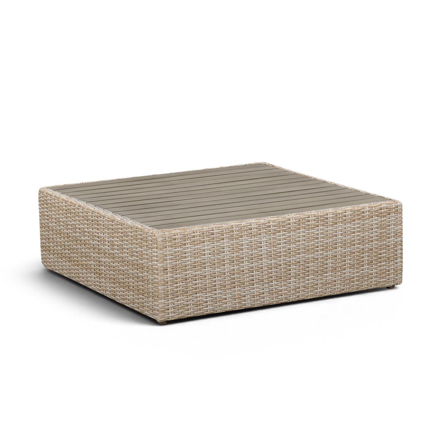 Cali Performance Fabric & Wicker Outdoor Ottoman - Grey / Beige - Image 3